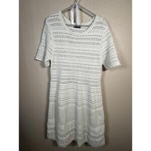 GAP Women’s Sweater Dress Sz Large Tall Crème Boho Crochet Knit Open Knit